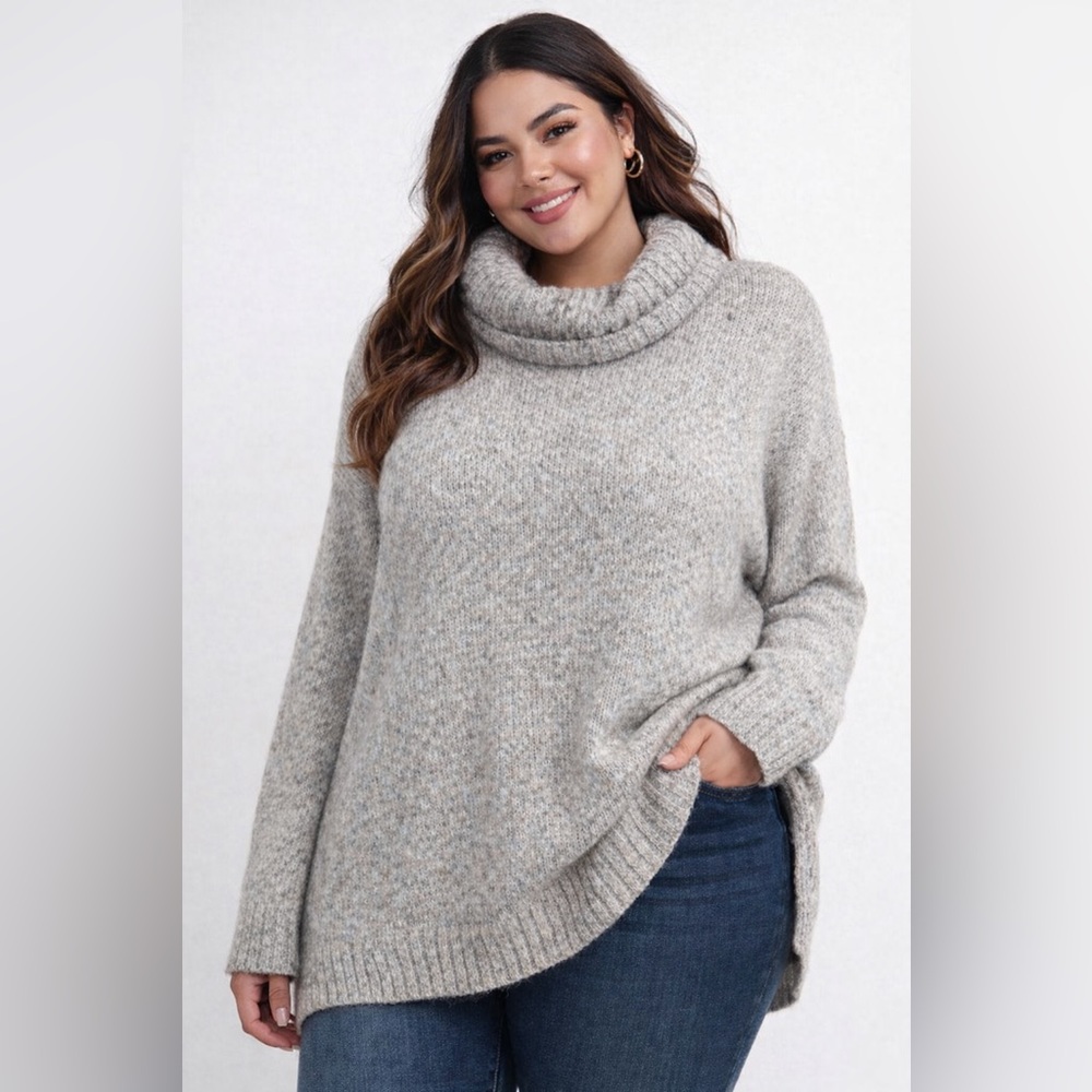 Eddie Bauer Lounge Heathered Gray Cotton Blend Cowlneck Sweater Sz. XL